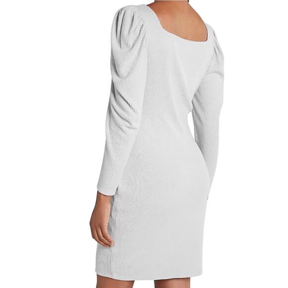 Express Puff Sleeve Ribbed Long Sleeve Mini Gray Dress M NWT - Picture 8 of 10